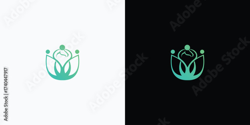 Elegant horse and riders silhouette logo white flower, harmonious blend in teal color