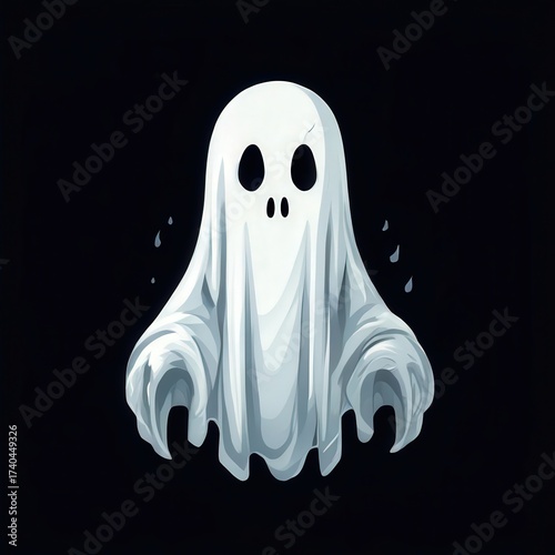 an AI Image Generator, Illustration of a Friendly Ghost in a White Sheet Costume Floating