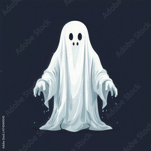 an AI Image Generator, Illustration of a Friendly Ghost in a White Sheet Costume Floating