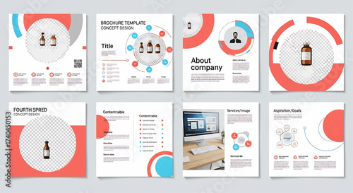 Professional brochure template with medicine bottle mockups, ideal for pharmaceutical or health marketing materials with a modern, clean design aesthetic