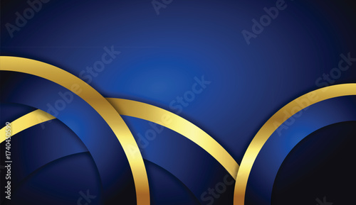 Luxury Blue and Gold Abstract Background with Curved Shapes