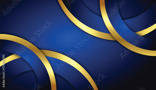 Luxury Blue and Gold Abstract Background with Curved Circular Shapes