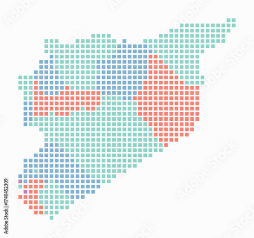 Syria dotted map. Digital style map of the country on white background. Syria shape with square dots. Colored dots style. Large size squares. Creative vector illustration.