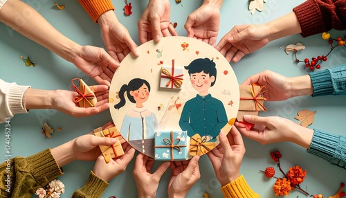 Hands Sharing Gifts - A Circle of Giving and Celebration.