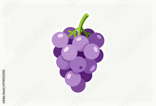 A purple grape is shown on a white background. The grape is surrounded by a bunch of other grapes, and the image has a vintage feel to it