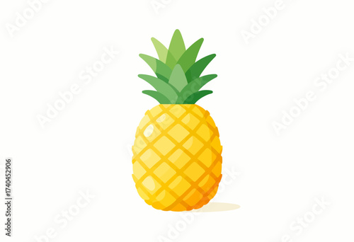 A yellow pineapple is shown on a white background. The pineapple is cut in half and the top is removed