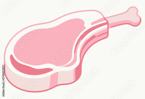 A pink piece of meat with a white bone sticking out of it. The bone is positioned towards the right side of the meat, and the meat itself is quite large, taking up most of the image