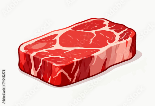 A piece of meat is shown in a white background. The meat is cut into thin strips and is very red in color