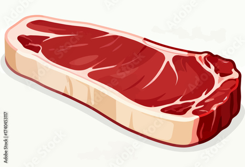 A piece of meat is shown in a white background. The meat is cut in half and is very red in color