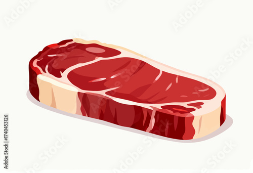 A piece of meat is shown on a white background. The meat is cut in half and is very red in color