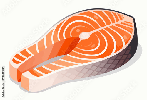 A piece of salmon is shown with its head cut off. The salmon is cut in half and has a diamond pattern on it
