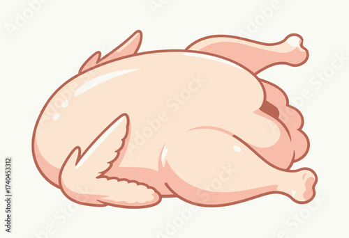 A cartoon chicken laying on its back with its butt showing. The chicken is not fully cooked