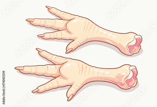 Two cartoon chicken feet with one of them missing its toes. The other foot is missing its toes and the pinky finger