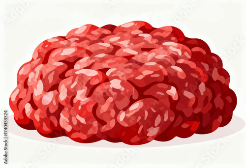 A red meat brain is shown on a white background. The image has a somewhat creepy and unsettling mood, as the brain is depicted as a piece of meat rather than a human organ