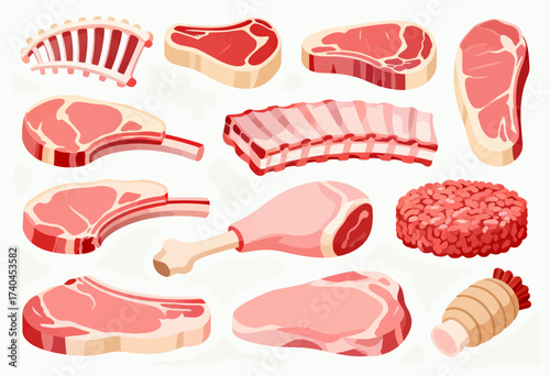 A collection of various meat and seafood items. Concept of abundance and variety, showcasing the different types of meat and seafood available