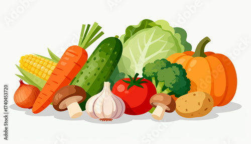 A colorful assortment of vegetables including carrots, broccoli, and potatoes. Concept of freshness and abundance, showcasing the variety of healthy foods available