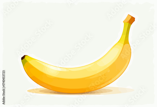 A banana is shown on a white background. The banana is yellow and has a stem. The image has a simple and straightforward concept, with the focus on the banana itself