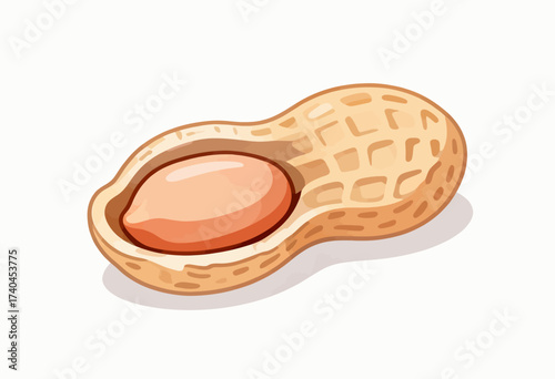 A peanut shell with a nut inside. The shell is open and the nut is visible. The image has a simple and straightforward concept, with a focus on the peanut and its shell