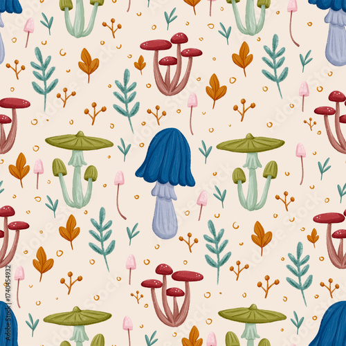 Cute And Playful Mushroom Seamless Pattern Illustration For Fabric Textile Background And Wallpaper