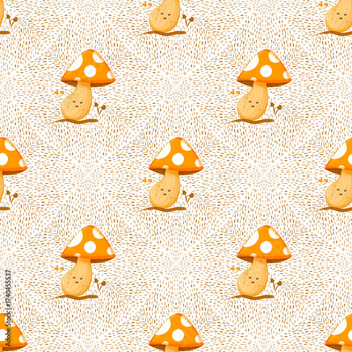 Cute Simple Mushroom Seamless Pattern Illustration For Fabric Textile Background