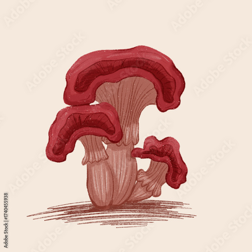 Red Mushroom Hand drawing Texture Illustration Clip Art