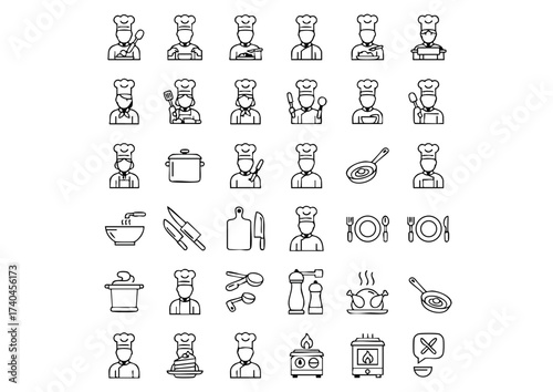 Gourmet Graphics: 50 Black & White Chef Vector Icons, Kitchen Crew Collection: Thick Line Cooking & Culinary Pictograms, Master Chef Line Art: Restaurant and Food Service Icons