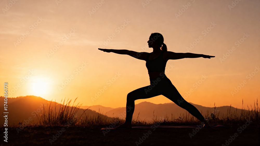 Fototapeta premium Yoga Practice at Sunrise in Nature