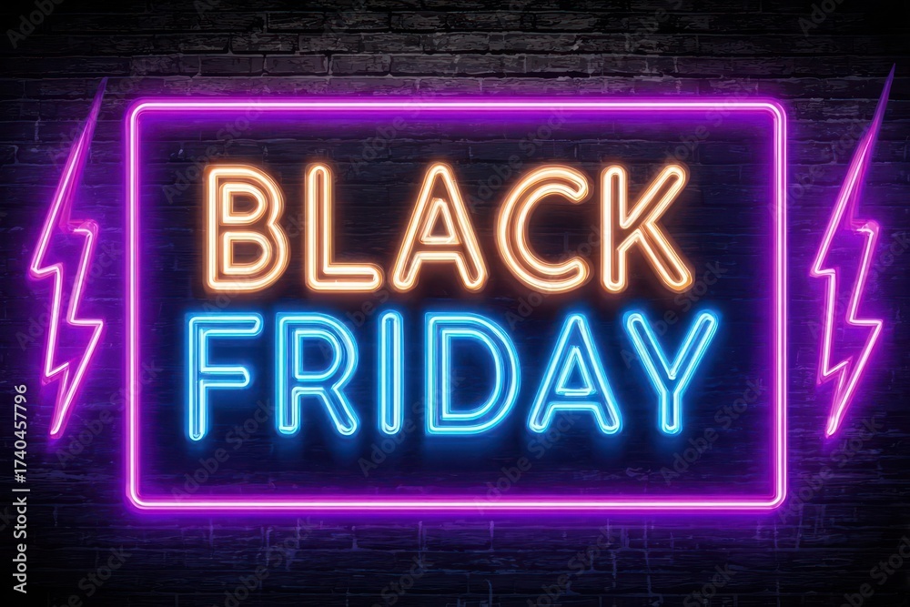 Obraz premium Bright pink neon sign displaying twenty percent off advertisement glowing on a textured brick wall background