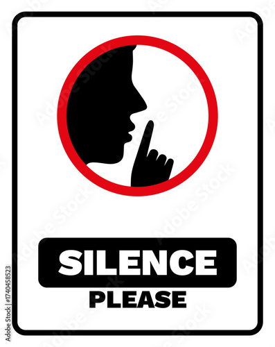 Silence Please Sign – Quiet Zone Warning Label for Noise Control Areas