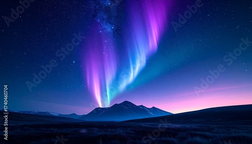 Wallpaper Mural Aurora Borealis Over Mountain Peaks - A Night Sky Spectacle. Torontodigital.ca
