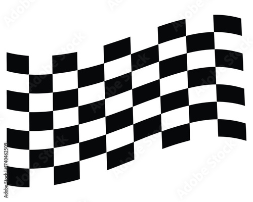 Checkered Flag: A dynamic checkered flag, symbolizing the end of a race or the attainment of a goal, waves with bold black and white squares.