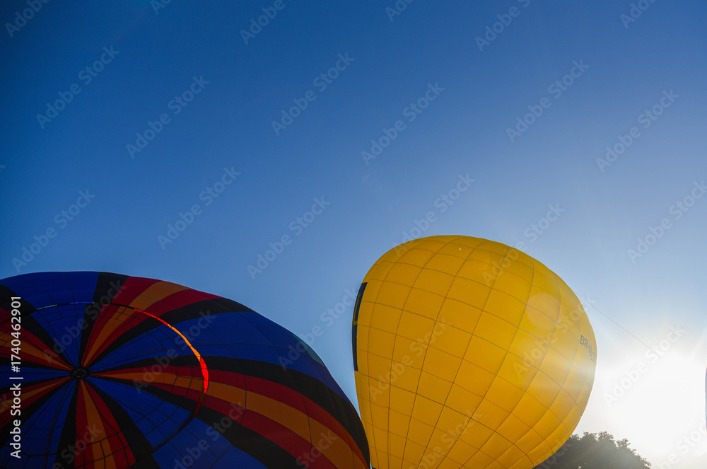 Obraz premium Balloons taking off into the blue sky