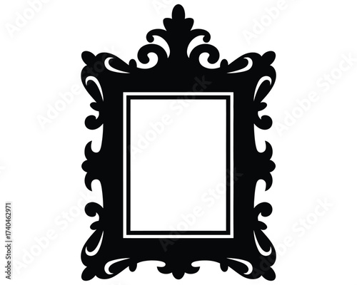 Ornate Frame Silhouette: A classic, exquisitely detailed black frame, reminiscent of antique aesthetics, graces a neutral canvas, inviting personalization and artistic expression.