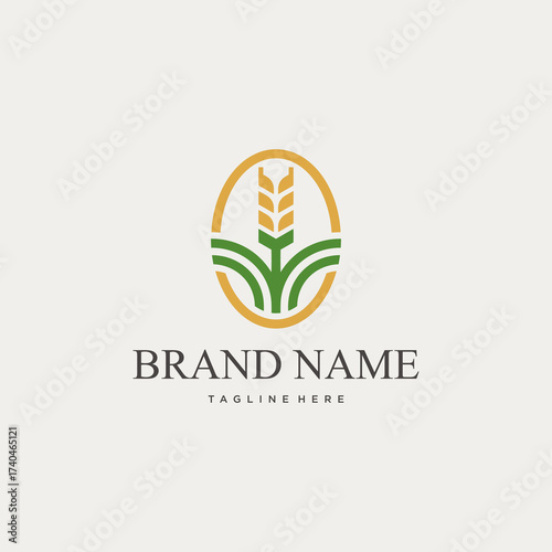 Elegant logo design featuring wheat stalk within an oval frame.