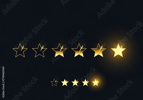 Five Star Rating - Golden Stars on Dark Background for Reviews.