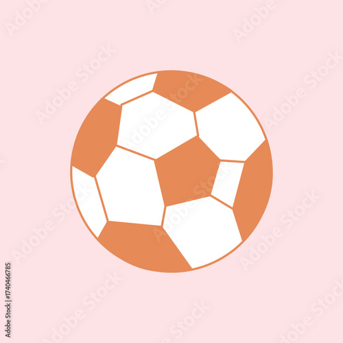 Minimalist illustration of a soccer ball in orange and white, simple flat design with soft pastel background, symbolizing sport, play, and fun activity.