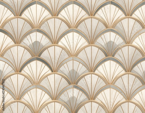 Art Deco scallop pattern with gold and marble