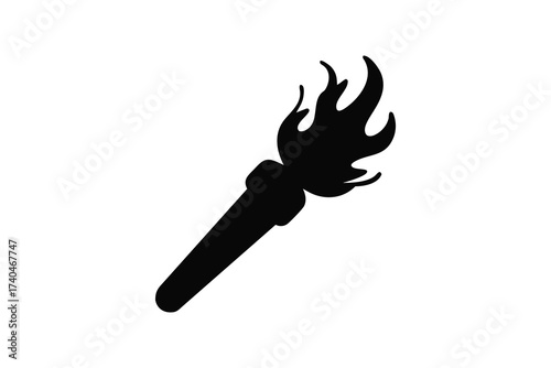 A stark black silhouette of a flaming torch held aloft symbolizing enlightenment progress and the passing of knowledge presented in a clean graphic style silhouette