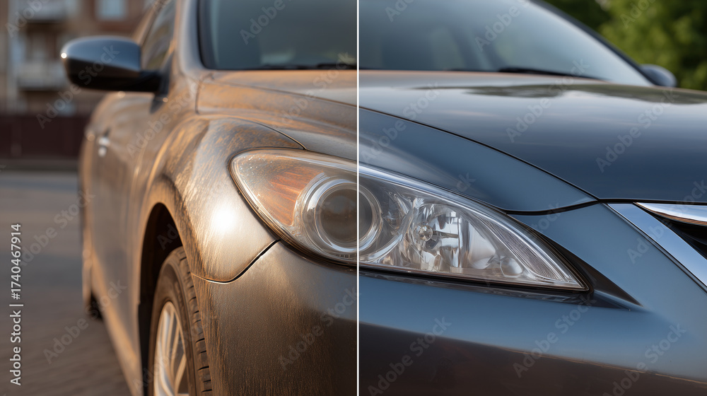 Fototapeta premium Car Paint and Headlight Restoration Before and After