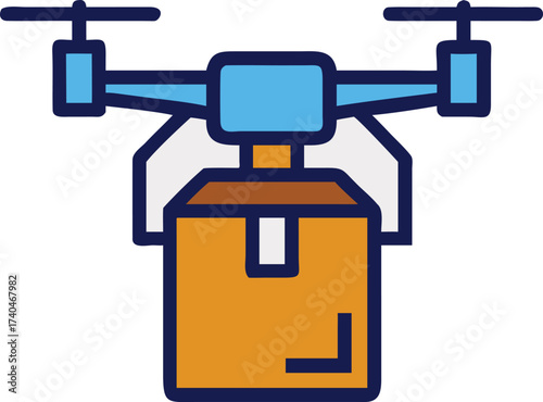 A drone delivering a parcel in transit. The drone's propellers spin as it carries a package, symbolizing modern delivery