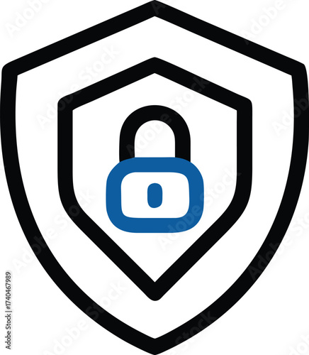 A symbolic representation of digital security: A shield with a lock inside it