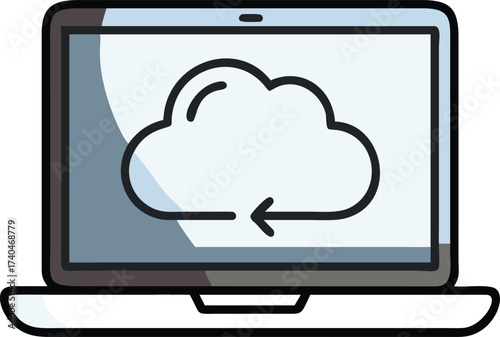 A laptop displaying a cloud symbol, suggesting data storage and technology
