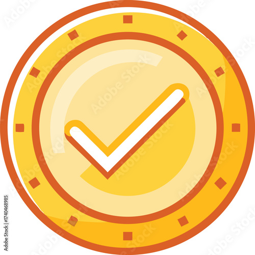 A golden coin with a checkmark on it, perfect for financial or success-related themes