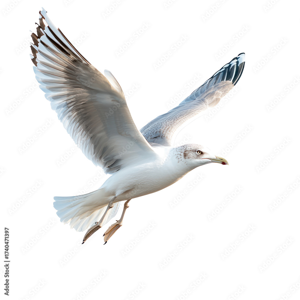 Obraz premium Seagull diving A seagull dives towards the water with wings folded and feet extended. full length isolate on transparent background