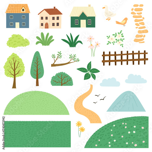 Village Elements Illustration for Design Projects