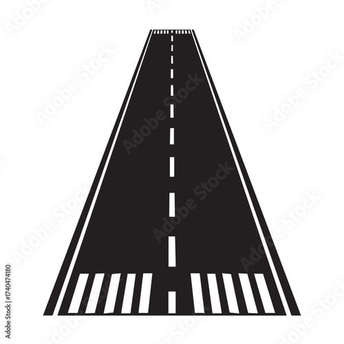 Perspective view of a highway asphalt road with lane markings and crosswalk stripes leading towards horizon vector