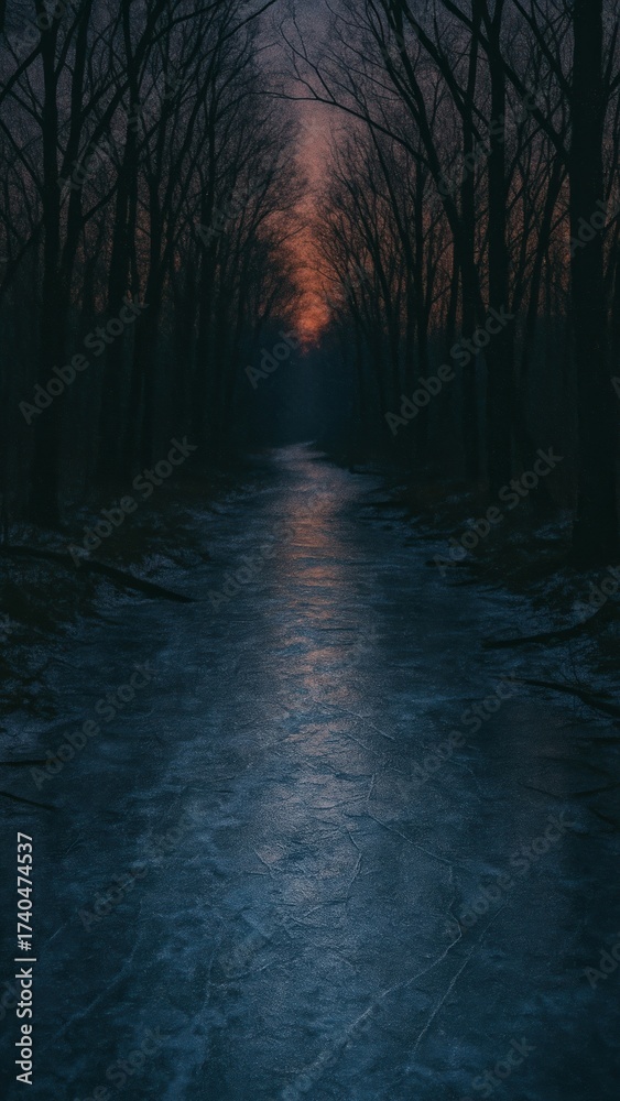 Obraz premium Serene frozen forest path mobile wallpaper