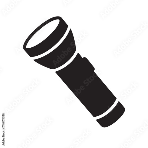 Black silhouette of a modern handheld flashlight with a smooth cylindrical body and wide head vector