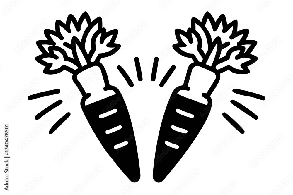 Obraz premium Two carrots in line drawing, fresh and organic