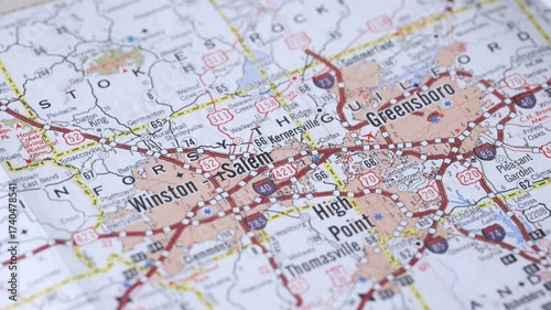 Piedmont Triad Map, Winston-Salem, Greensboro, High Point, NC North Carolina USA, US 4k 60fps